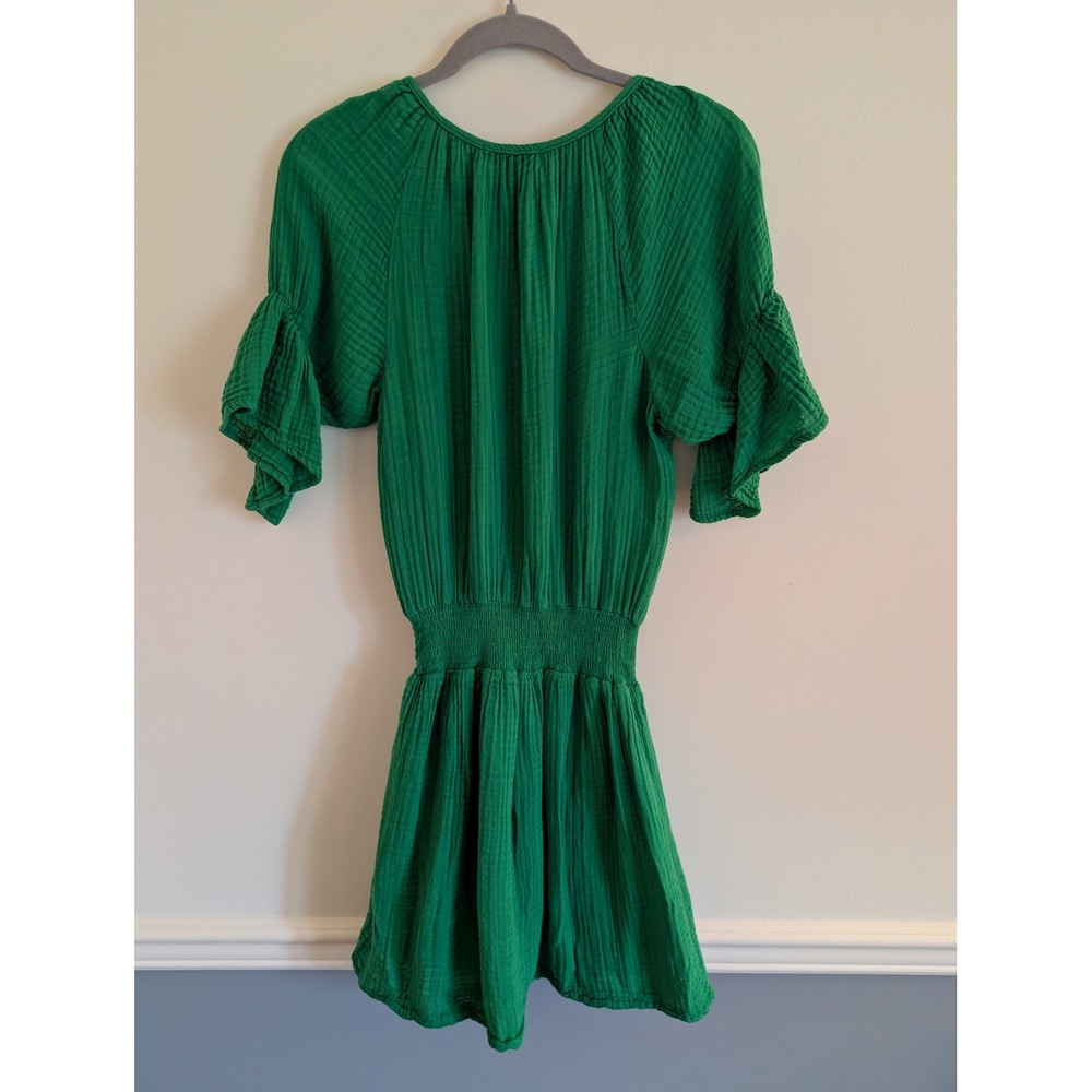 Michael Stars Green katelyn Mini Dress Cotton Gauze Smocked Ruffle Sleeve XS - Picture 8 of 8